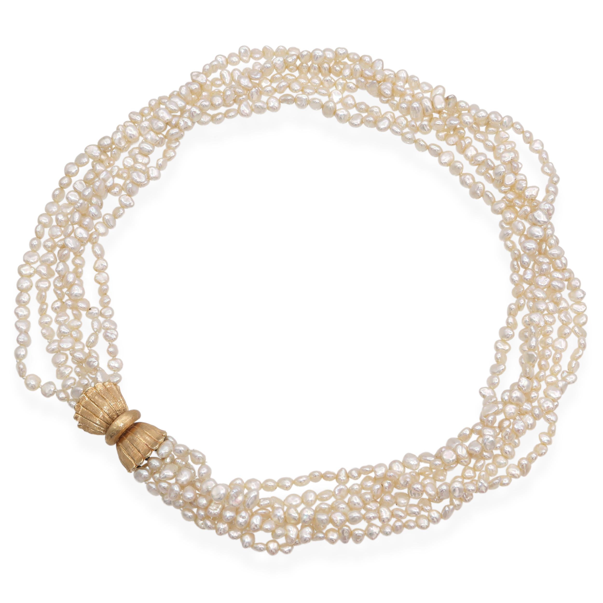 Vintage Yellow Gold Multi Strand Pearl Necklace