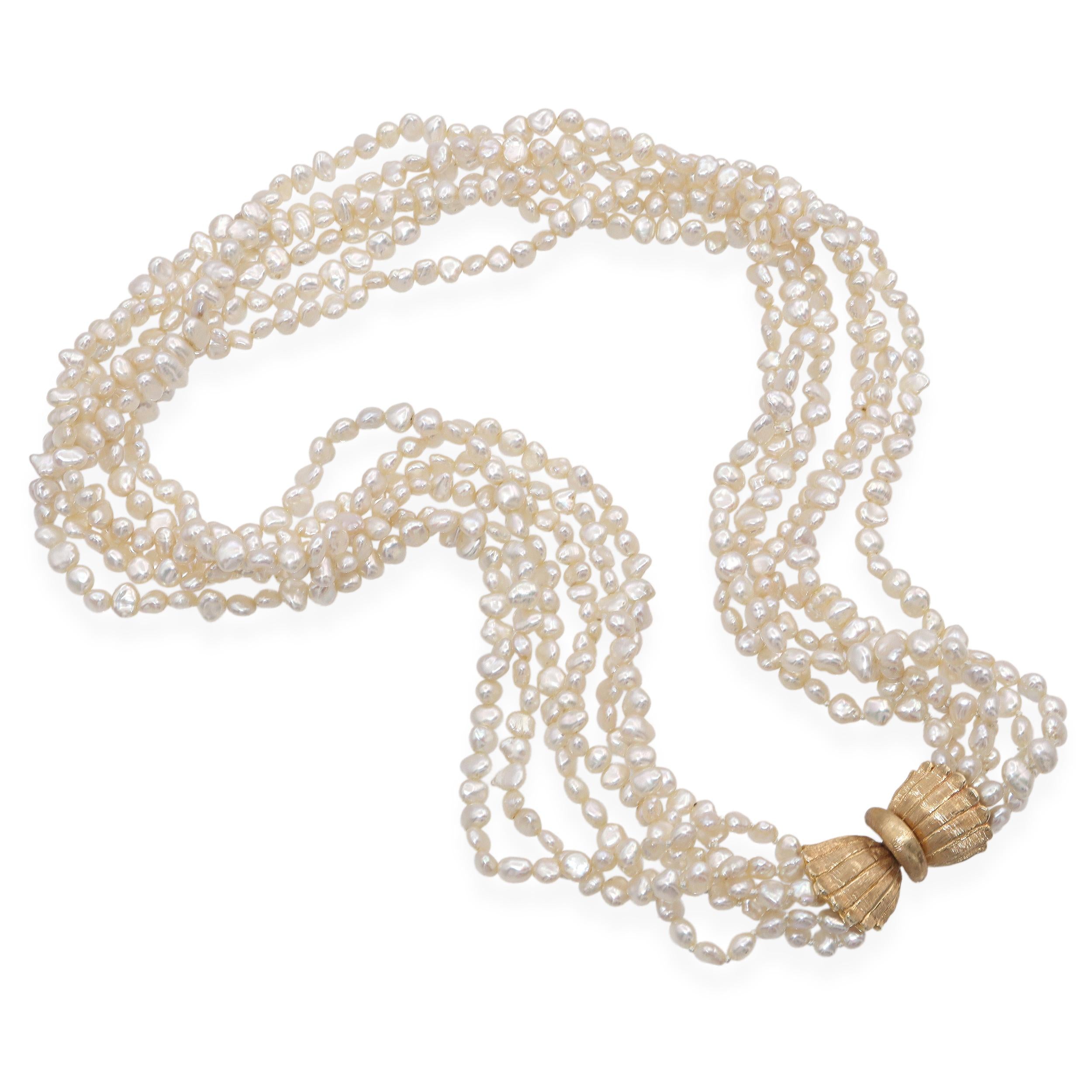 Vintage Yellow Gold Multi Strand Pearl Necklace