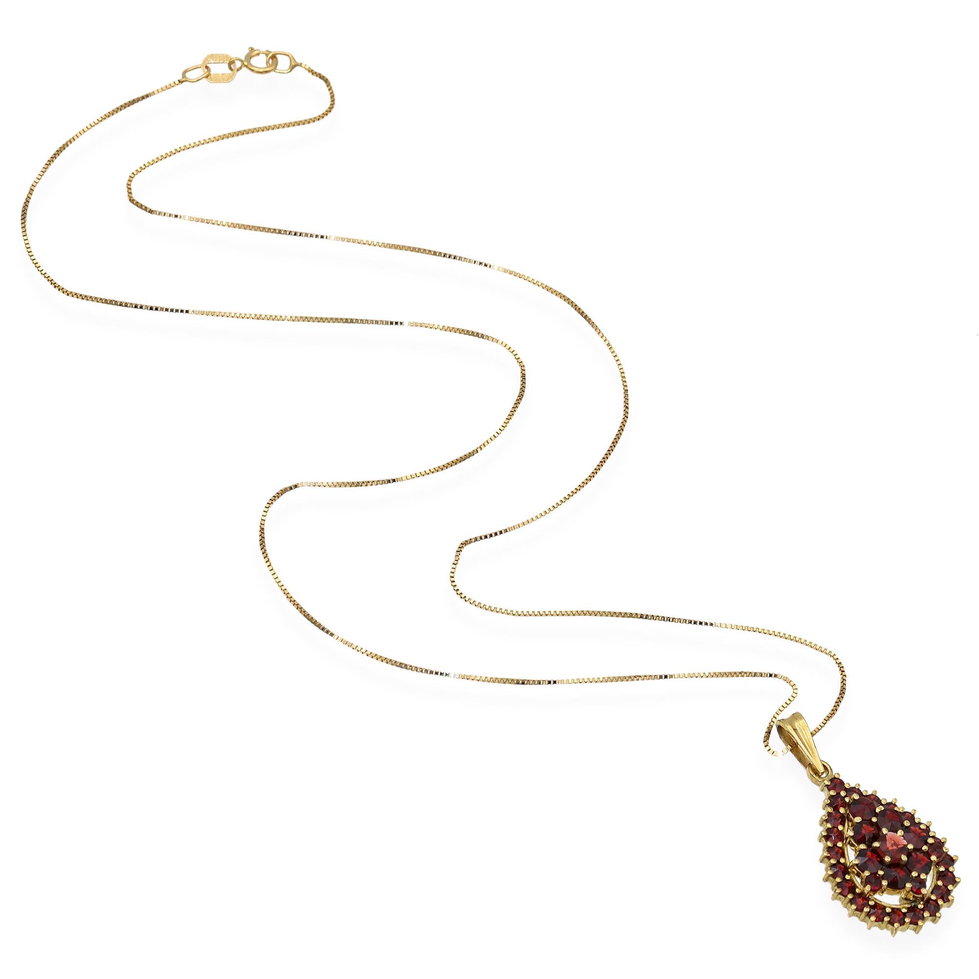 Vintage Vermeil Garnet Cluster Pendant Necklace with 14k Chain