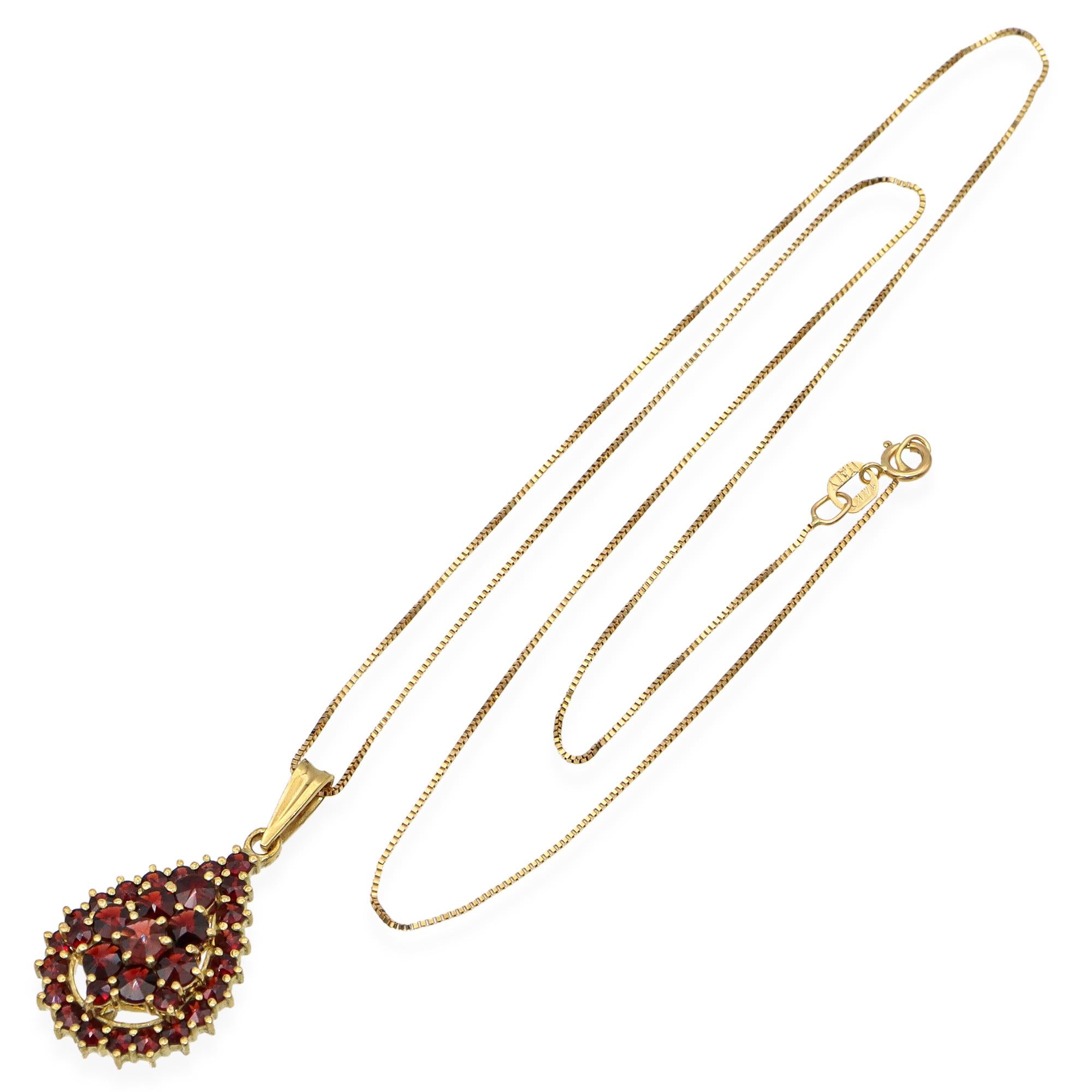 Vintage Vermeil Garnet Cluster Pendant Necklace with 14k Chain