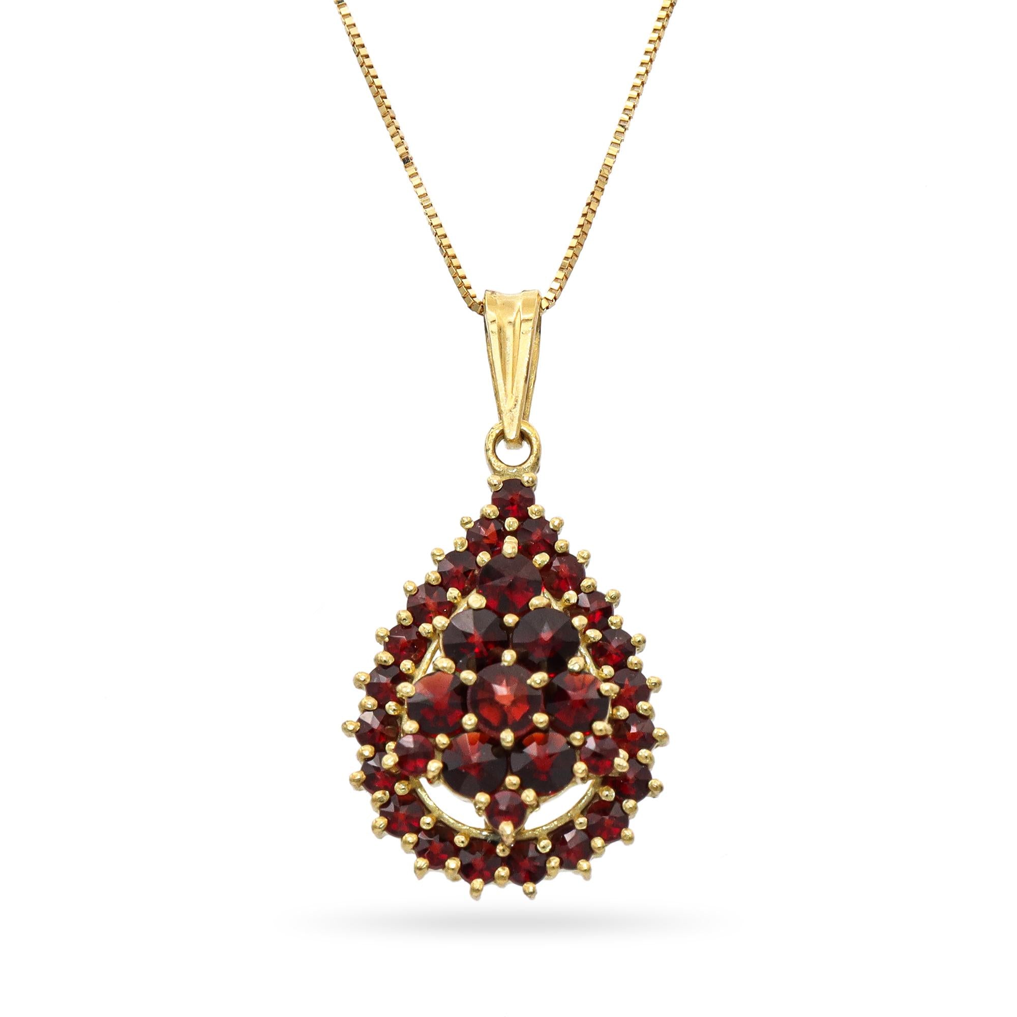 Vintage Vermeil Garnet Cluster Pendant Necklace with 14k Chain