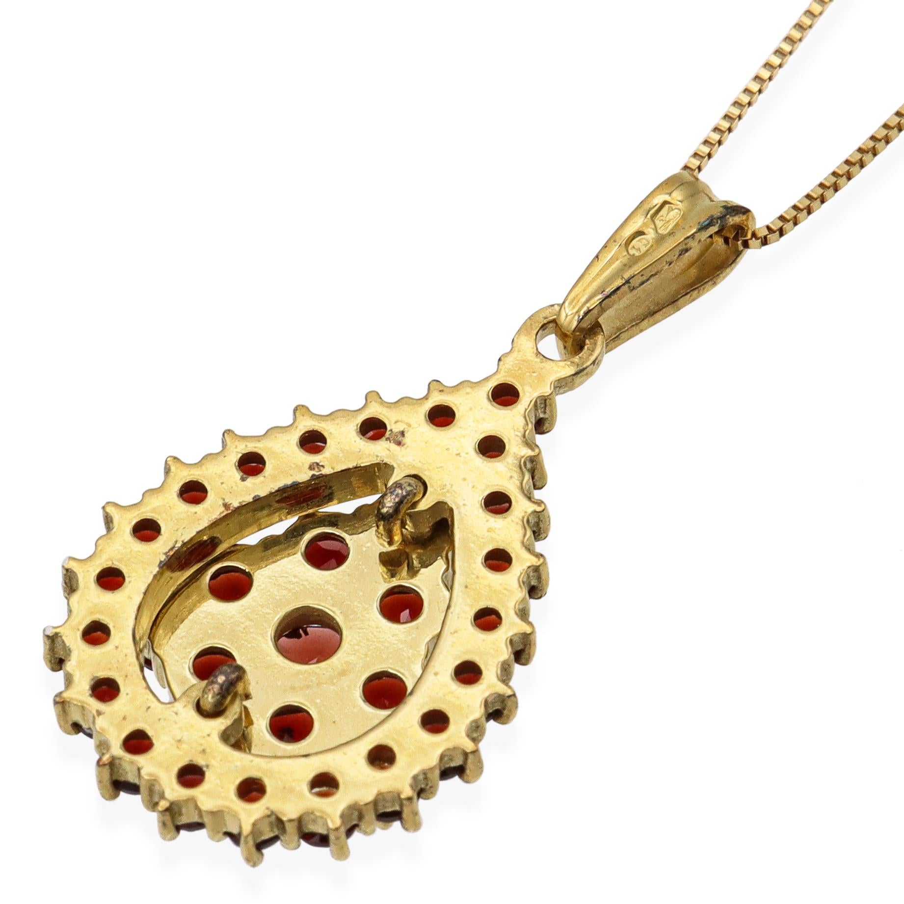 Vintage Vermeil Garnet Cluster Pendant Necklace with 14k Chain