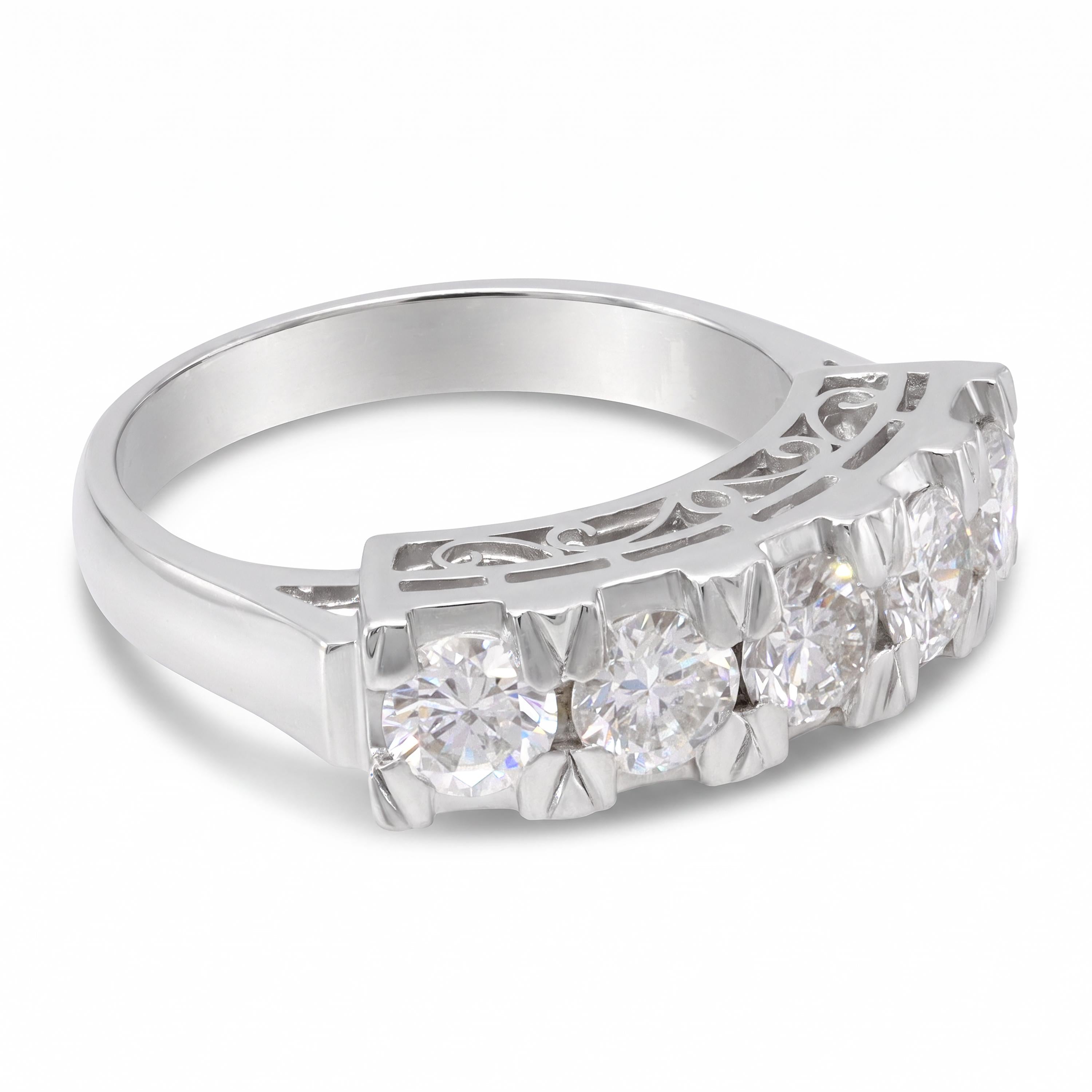 Vintage Platinum 1.45tcw Diamond Five Stone Ring
