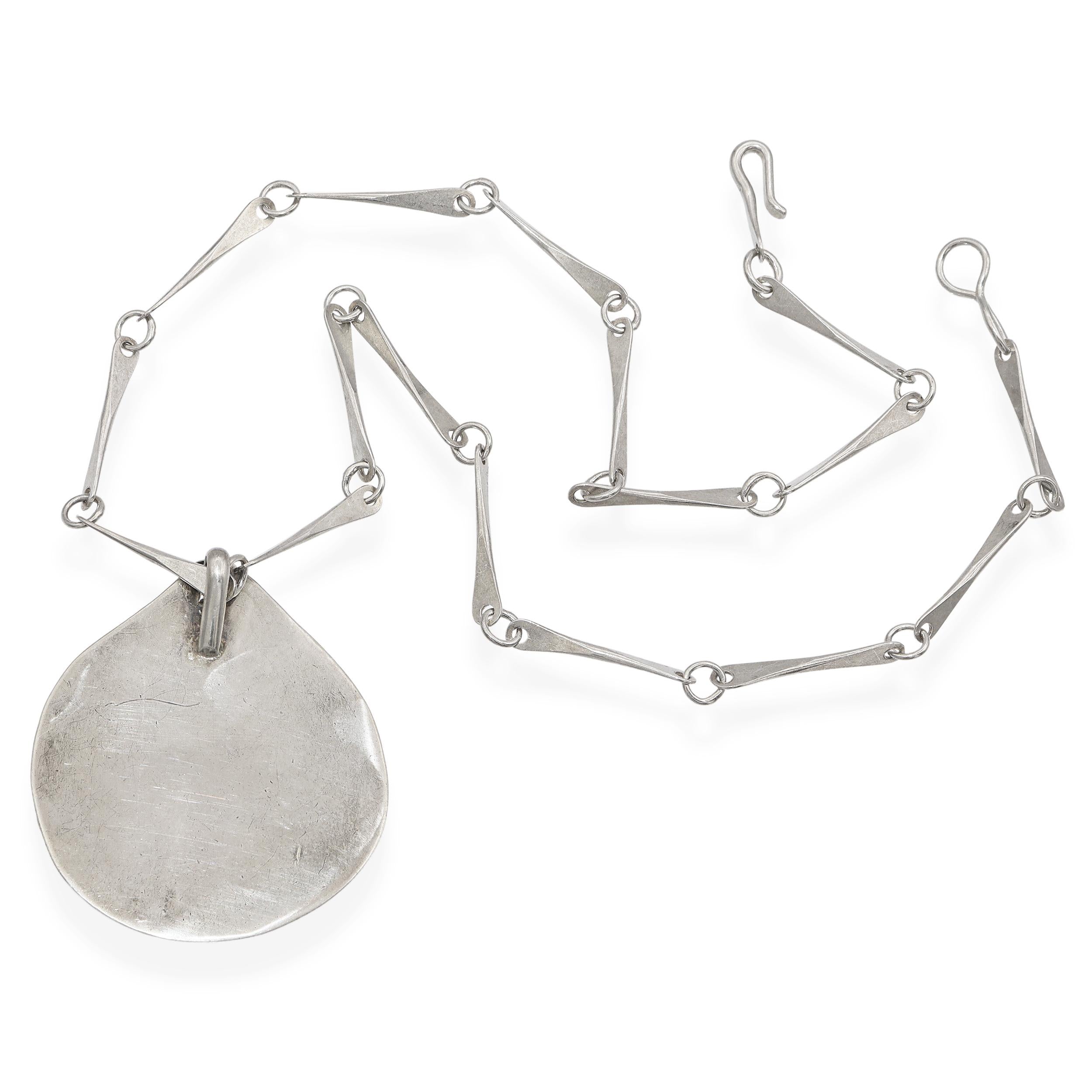 Vintage Southwestern PJ Signed Sterling Silver Turquoise Pendant Necklace