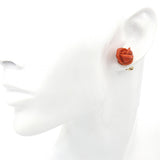 Vintage 18k Yellow Gold Hand Carved Coral Rose Stud Earrings