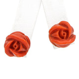 Vintage 18k Yellow Gold Hand Carved Coral Rose Stud Earrings