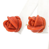 Vintage 18k Yellow Gold Hand Carved Coral Rose Stud Earrings