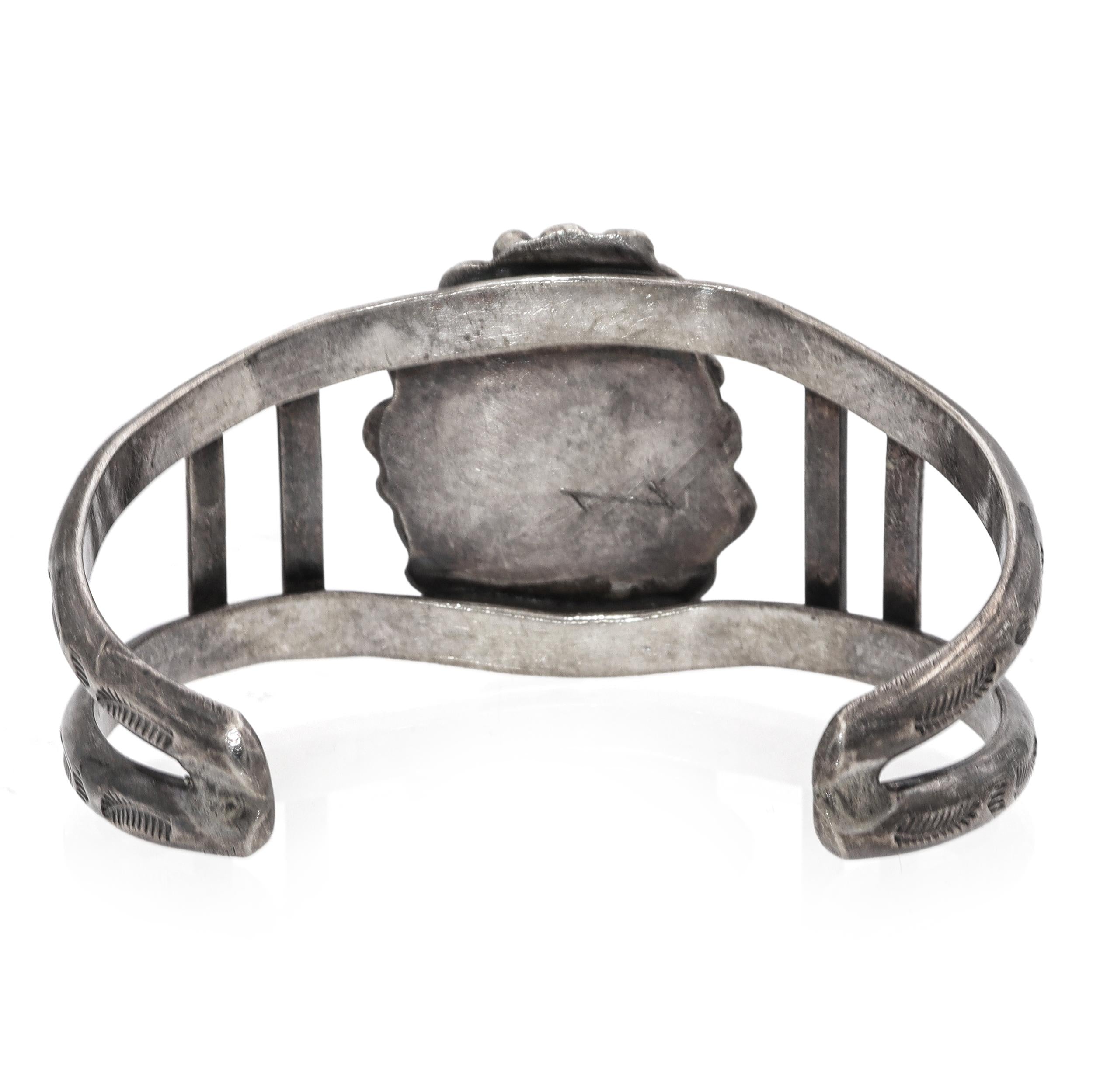 Vintage Navajo Sterling Silver Turquoise Single Stone Cuff Bracelet