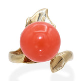 Vintage 14K Yellow Gold Red Coral Ring
