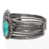 Vintage Navajo Sterling Silver Large Turquoise Three-Stone Cuff Bracelet