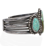 Vintage Navajo Sterling Silver Large Turquoise Three-Stone Cuff Bracelet