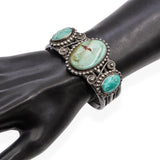 Vintage Navajo Sterling Silver Large Turquoise Three-Stone Cuff Bracelet