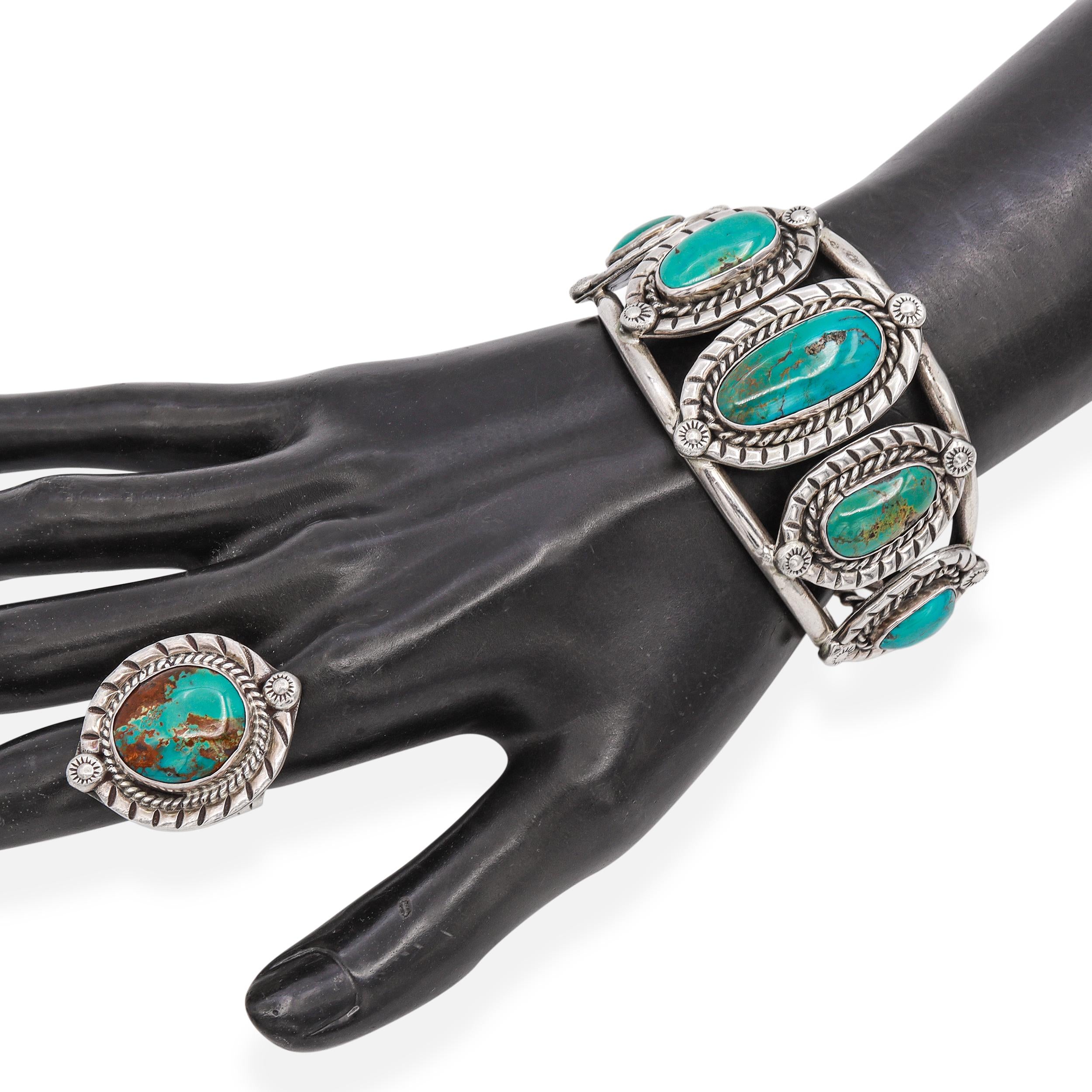 Lot of 4 Vintage DC Sterling Silver Turquoise Set w/ Squash Blossom Necklace