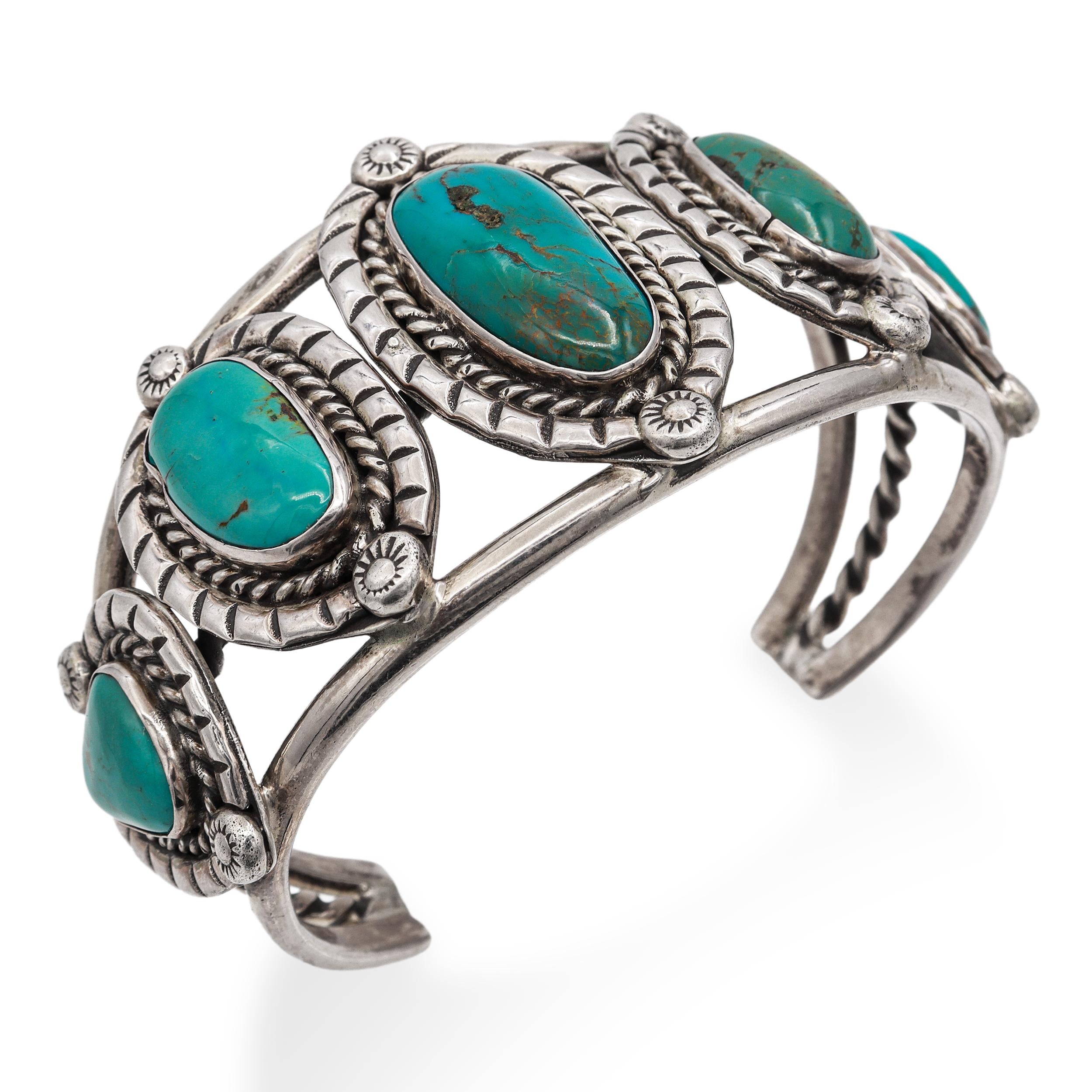 Lot of 4 Vintage DC Sterling Silver Turquoise Set w/ Squash Blossom Necklace