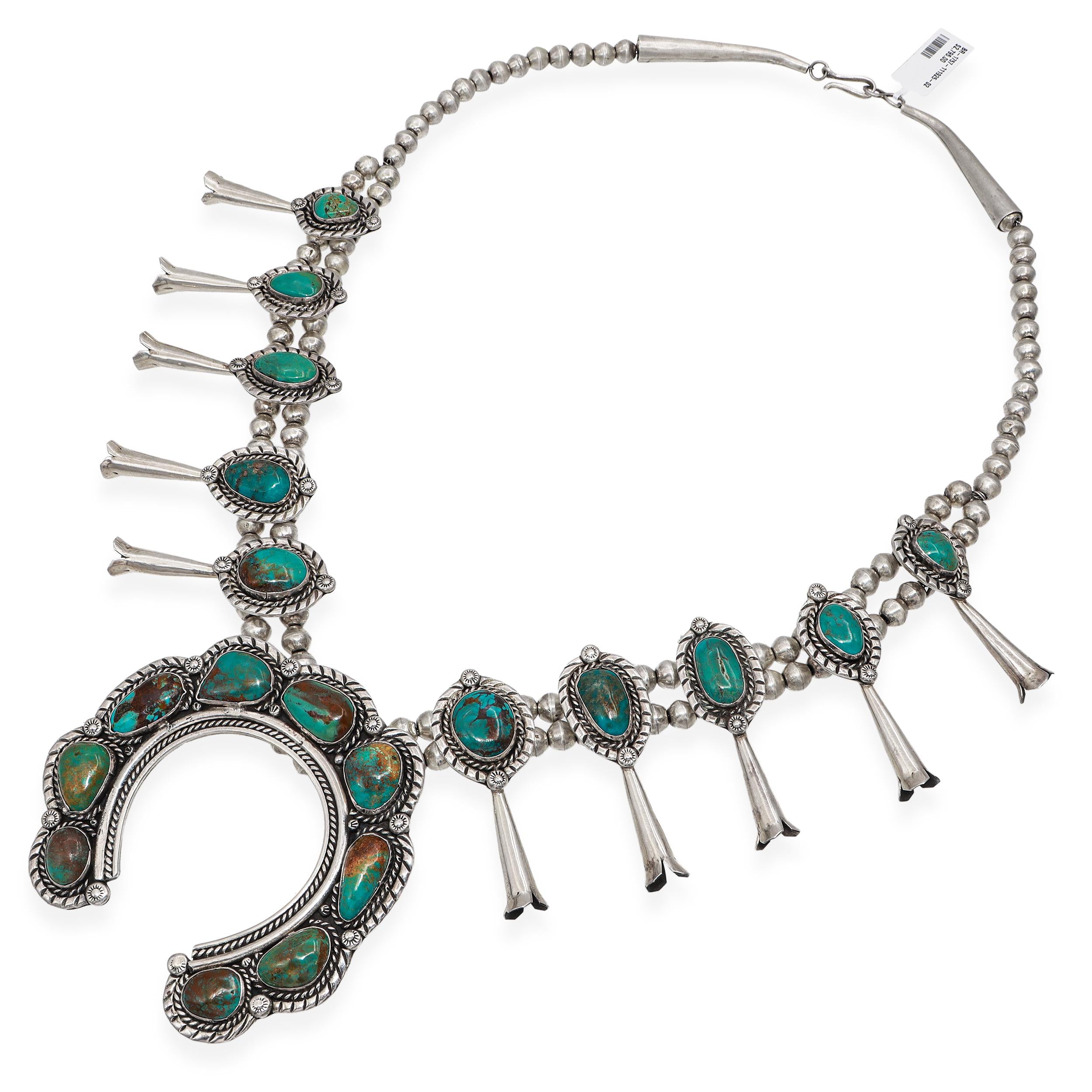 Lot of 4 Vintage DC Sterling Silver Turquoise Set w/ Squash Blossom Necklace