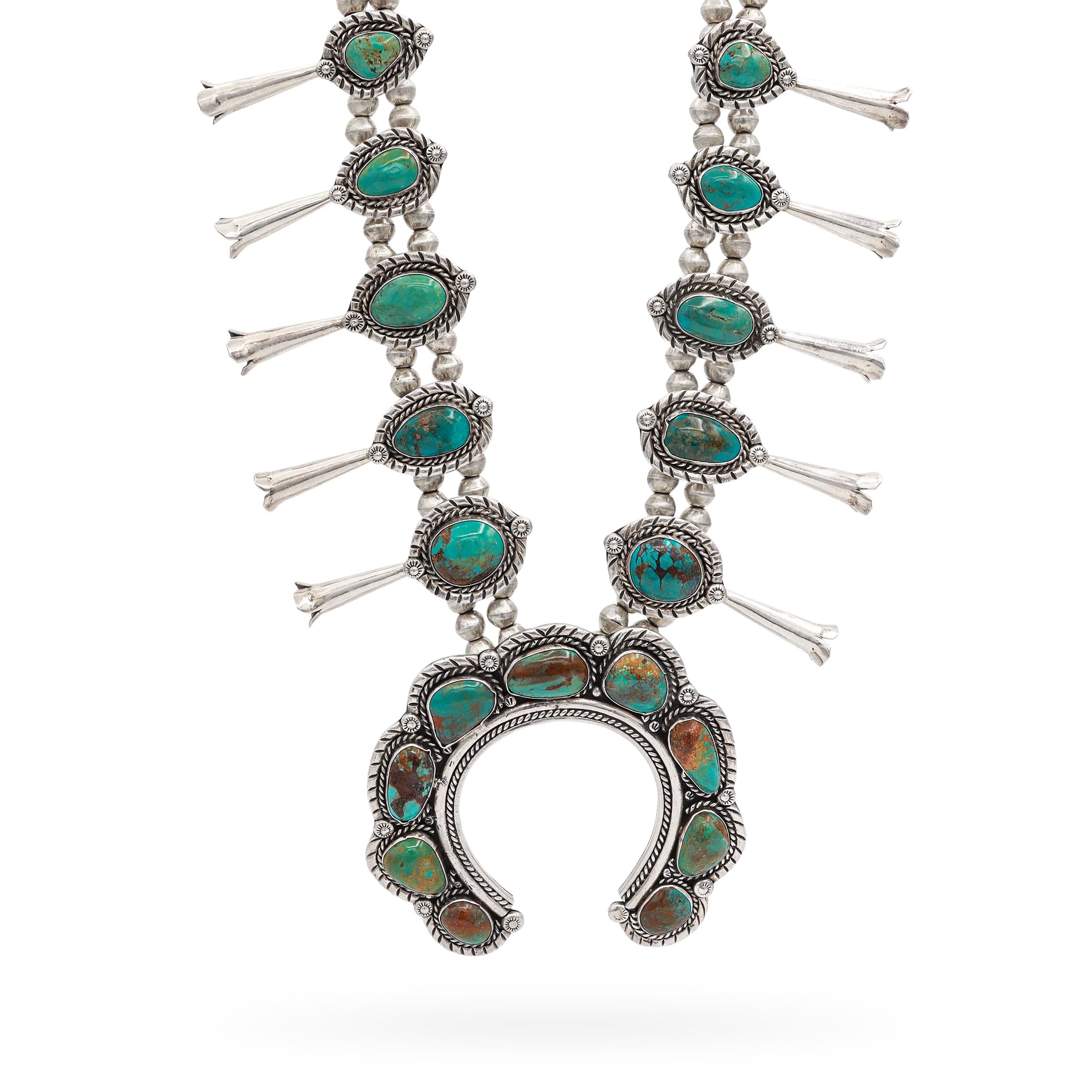 Lot of 4 Vintage DC Sterling Silver Turquoise Set w/ Squash Blossom Necklace