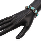 Vintage Navajo ML Signed Sterling Silver Turquoise & Leaf Design Cuff Bracelet