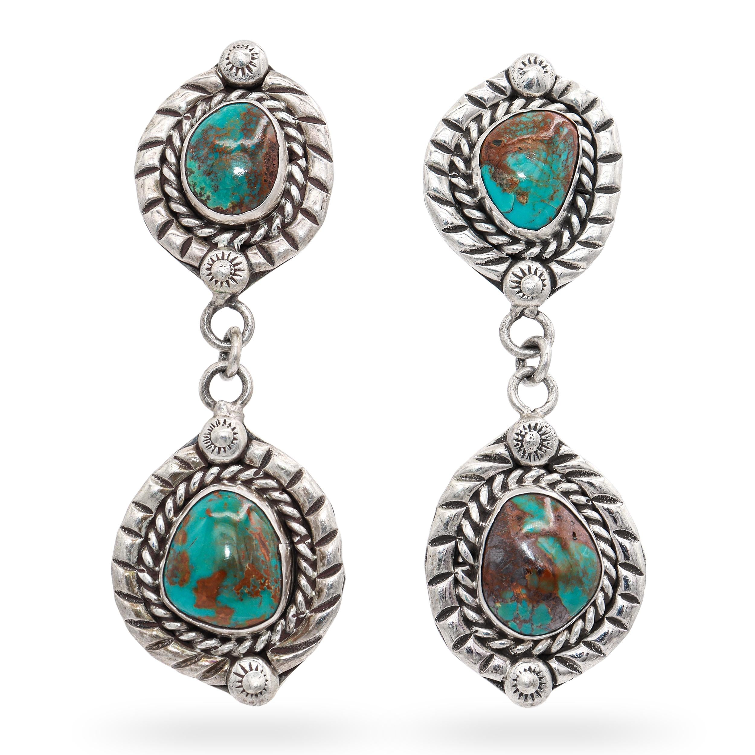 Lot of 4 Vintage DC Sterling Silver Turquoise Set w/ Squash Blossom Necklace