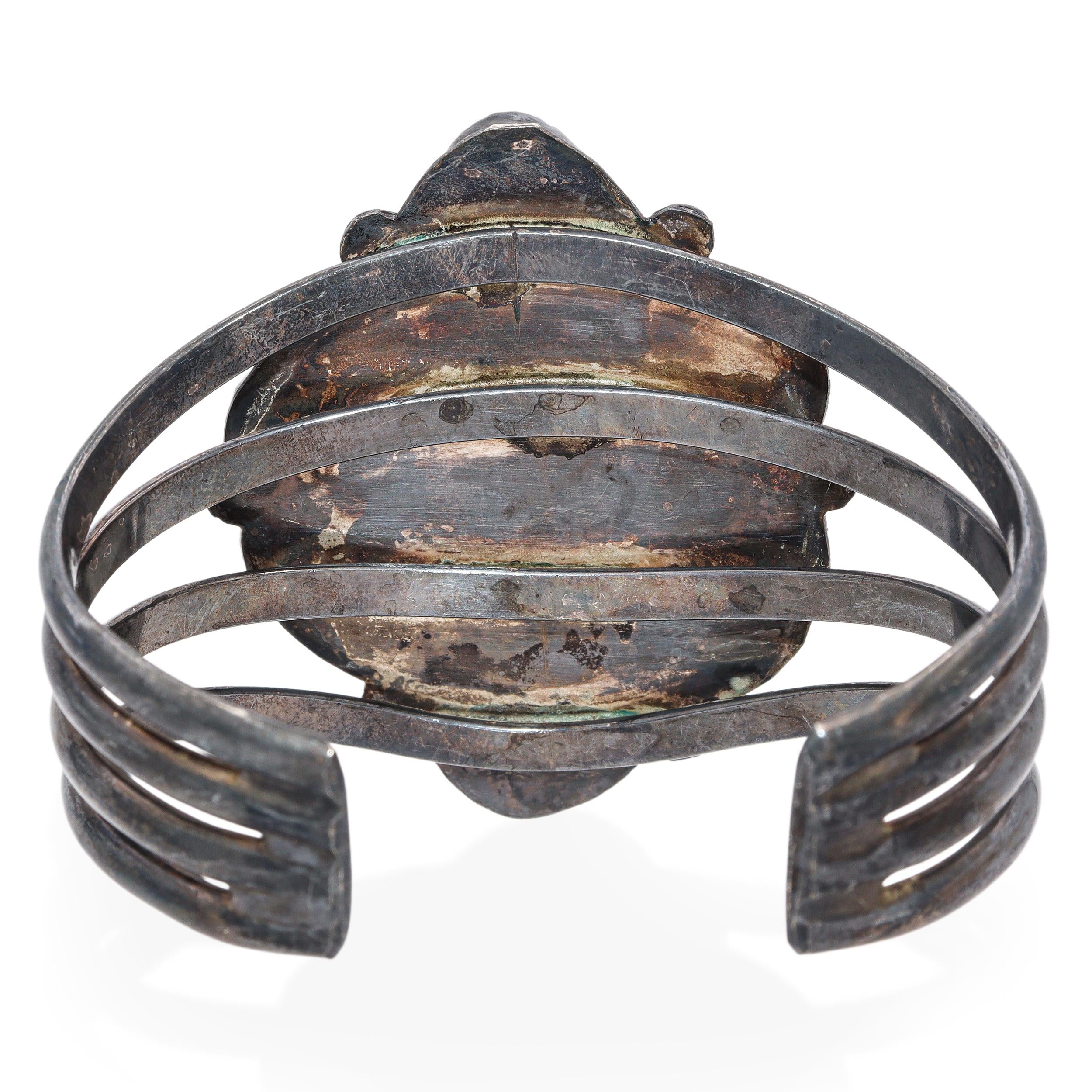 Vintage Navajo Native American Sterling Silver Turquoise Cluster Cuff Bracelet