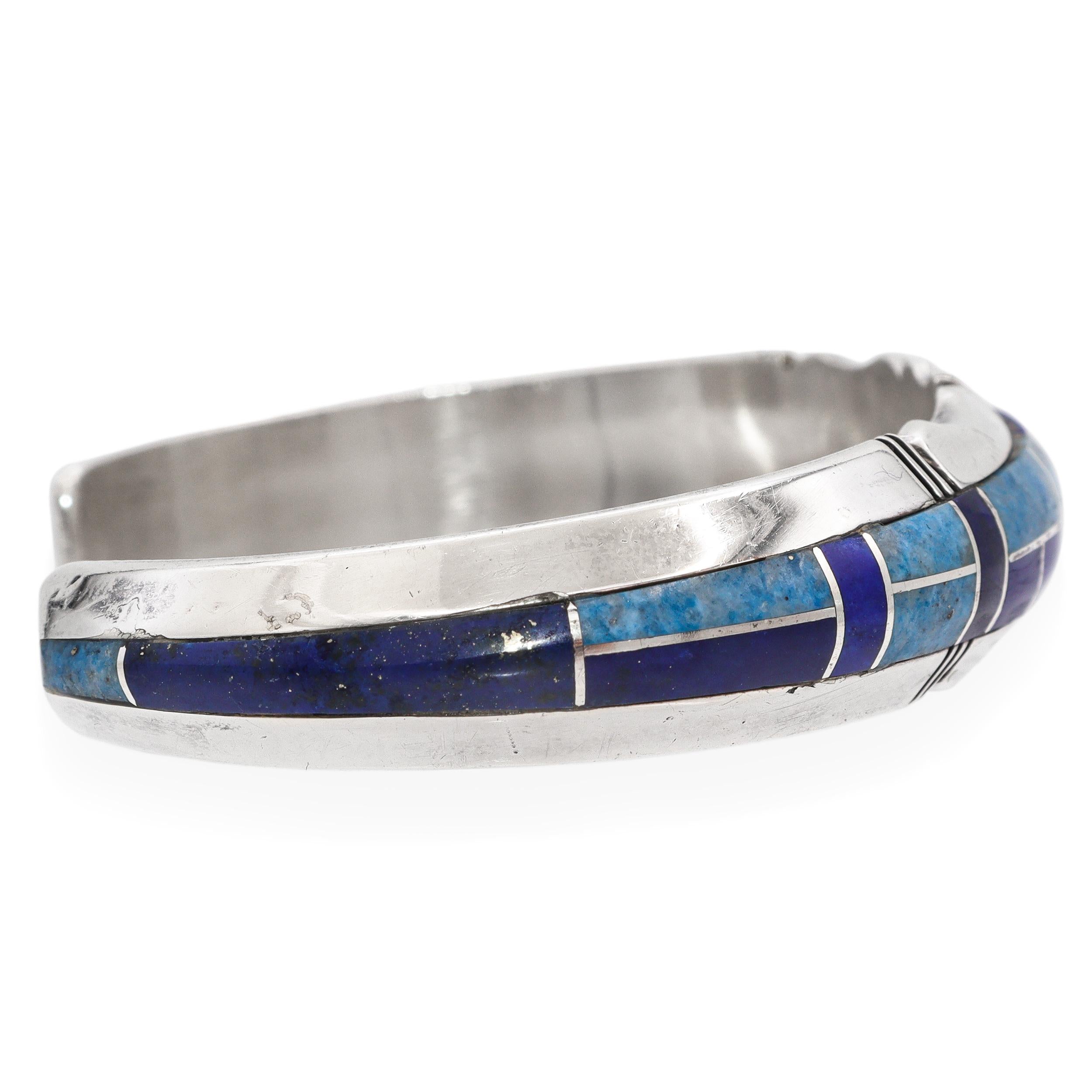 Vintage Navajo Gilbert Nelson Sterling Silver Multi-Stone Inlay Cuff Bracelet