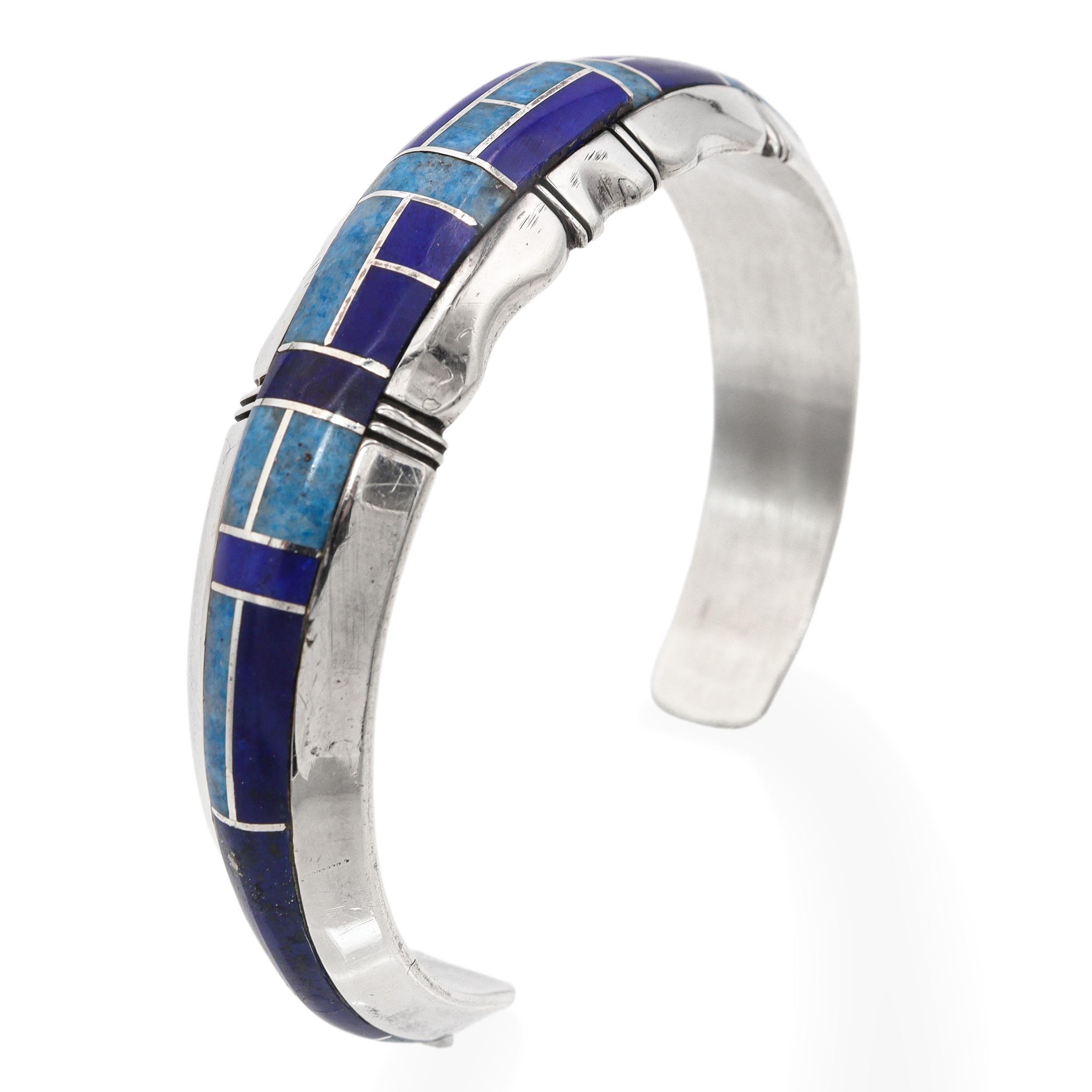 Vintage Navajo Gilbert Nelson Sterling Silver Multi-Stone Inlay Cuff Bracelet