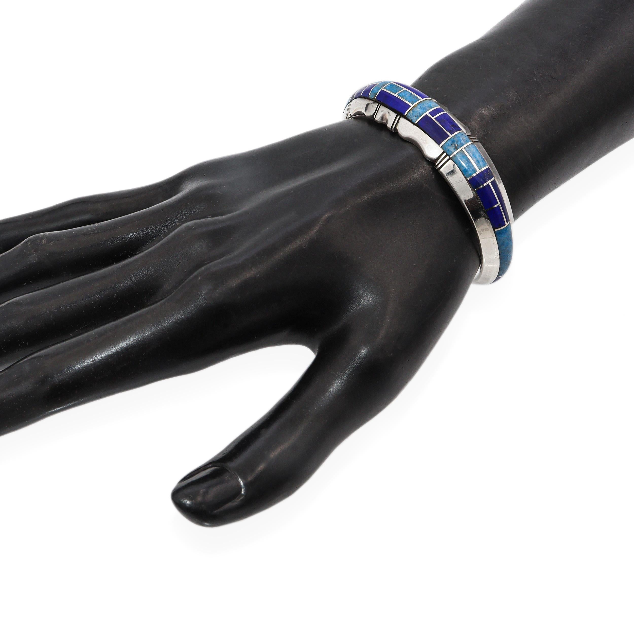 Vintage Navajo Gilbert Nelson Sterling Silver Multi-Stone Inlay Cuff Bracelet