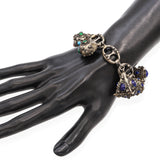 Antique Etruscan Revival Silver Multi-Gemstone Charm Bracelet
