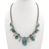 Vintage Navajo Native American Sterling Silver Turquoise Squash Blossom Necklace