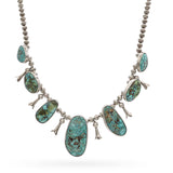 Vintage Navajo Native American Sterling Silver Turquoise Squash Blossom Necklace