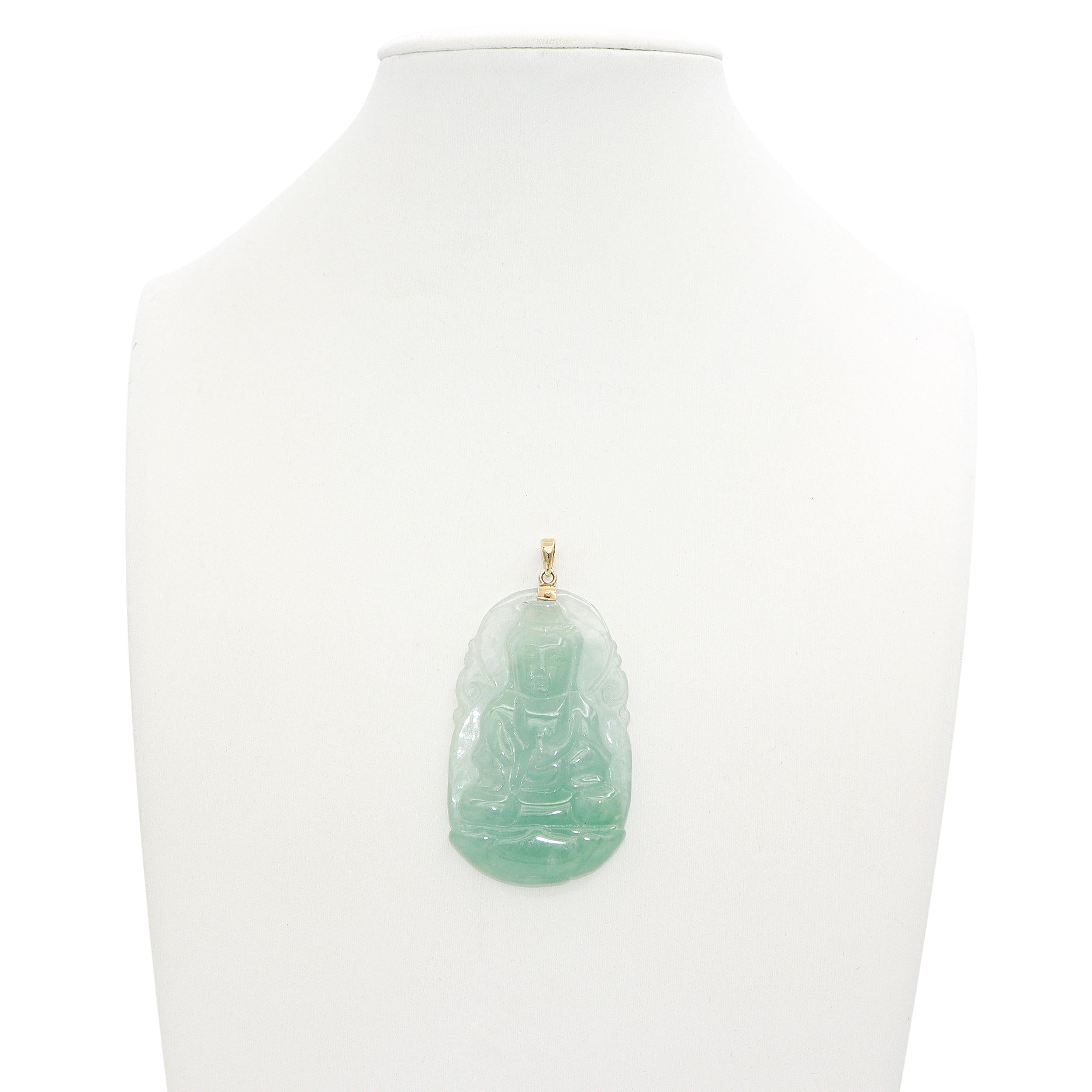 Vintage 14K Yellow Gold Carved Guanyin Jade Pendant