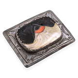 Vintage Signed Navajo Sterling Silver Multi-Stone Inlay Sunrise Belt Buckle