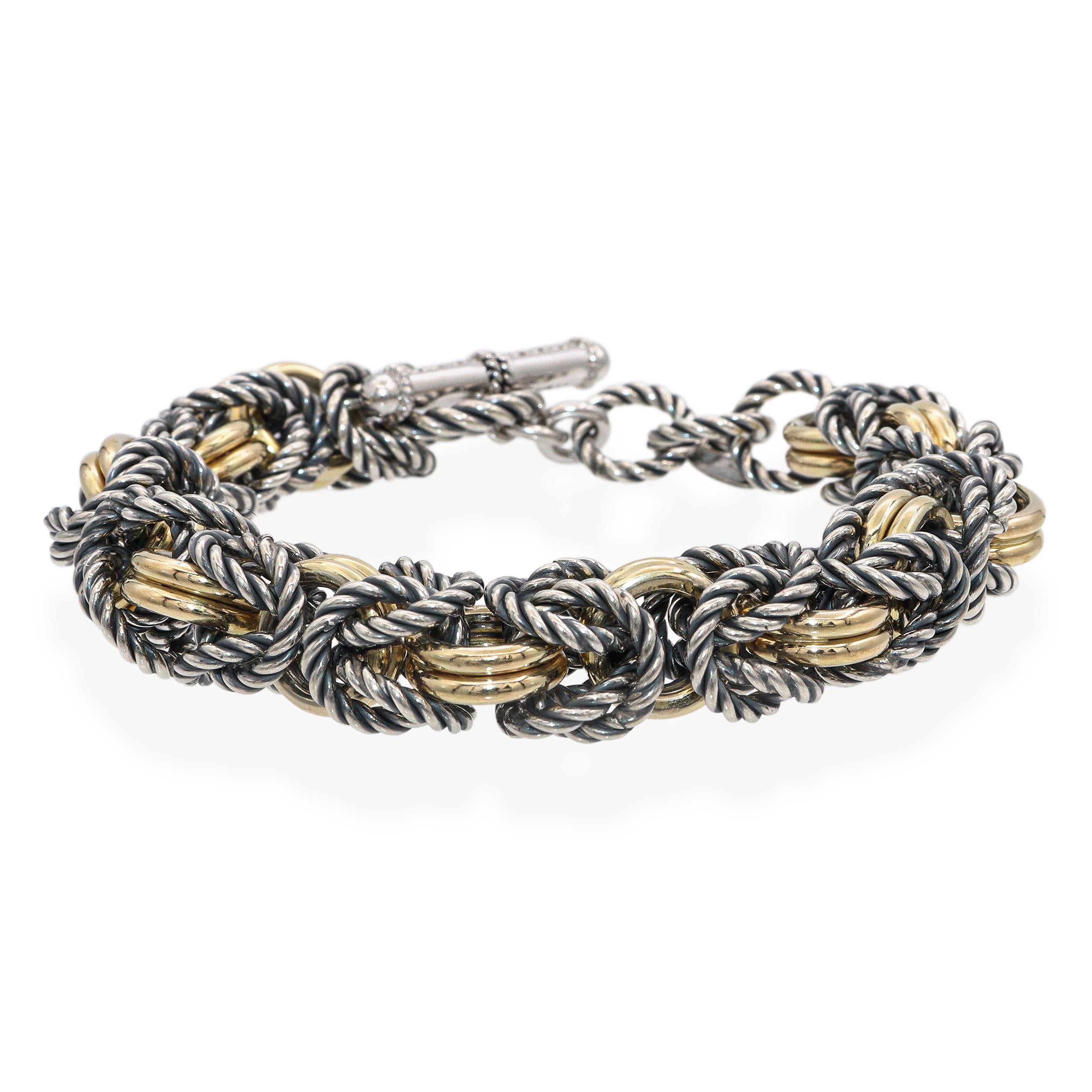 14K Yellow Gold, Sterling Silver & Diamond Woven Link Toggle Bracelet
