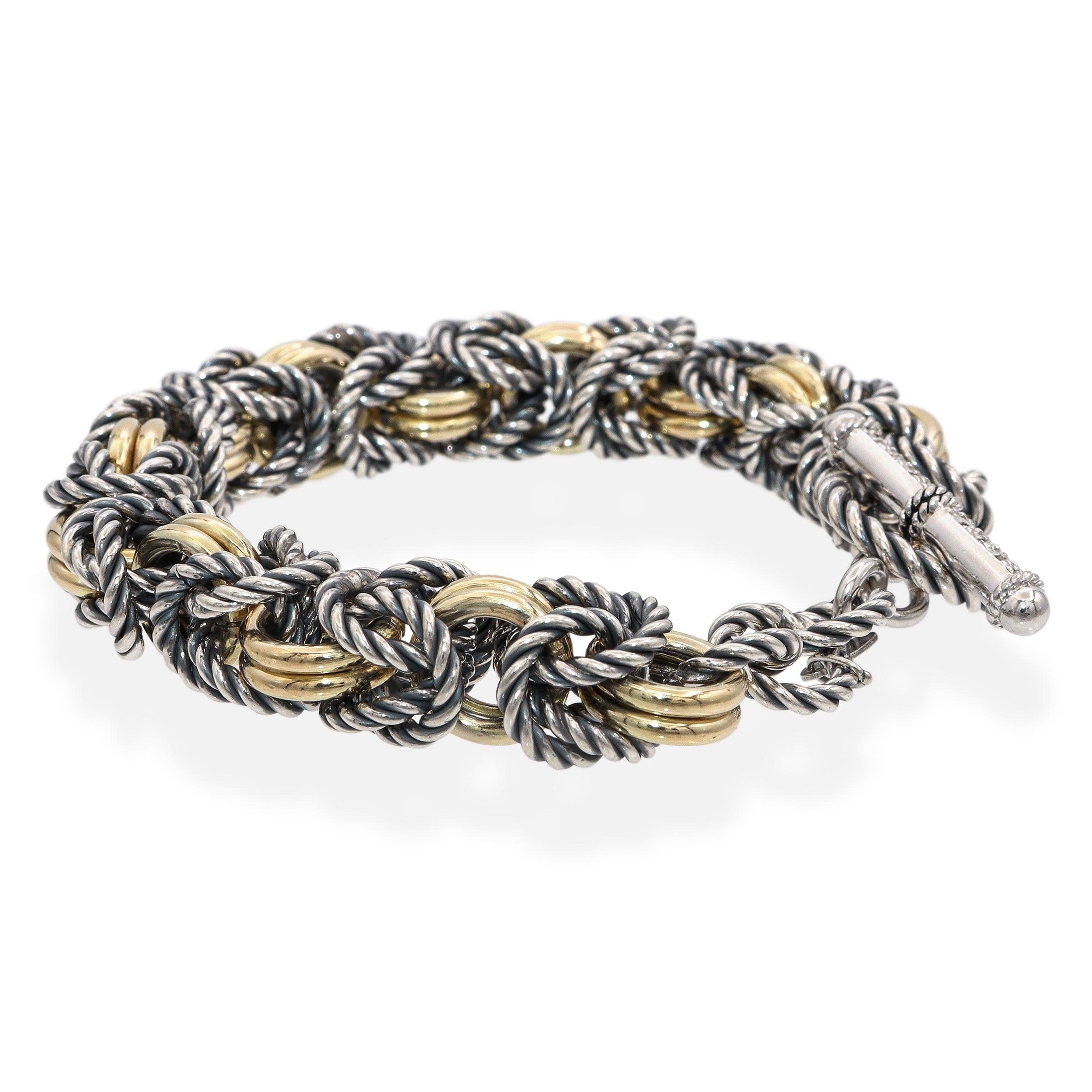 14K Yellow Gold, Sterling Silver & Diamond Woven Link Toggle Bracelet