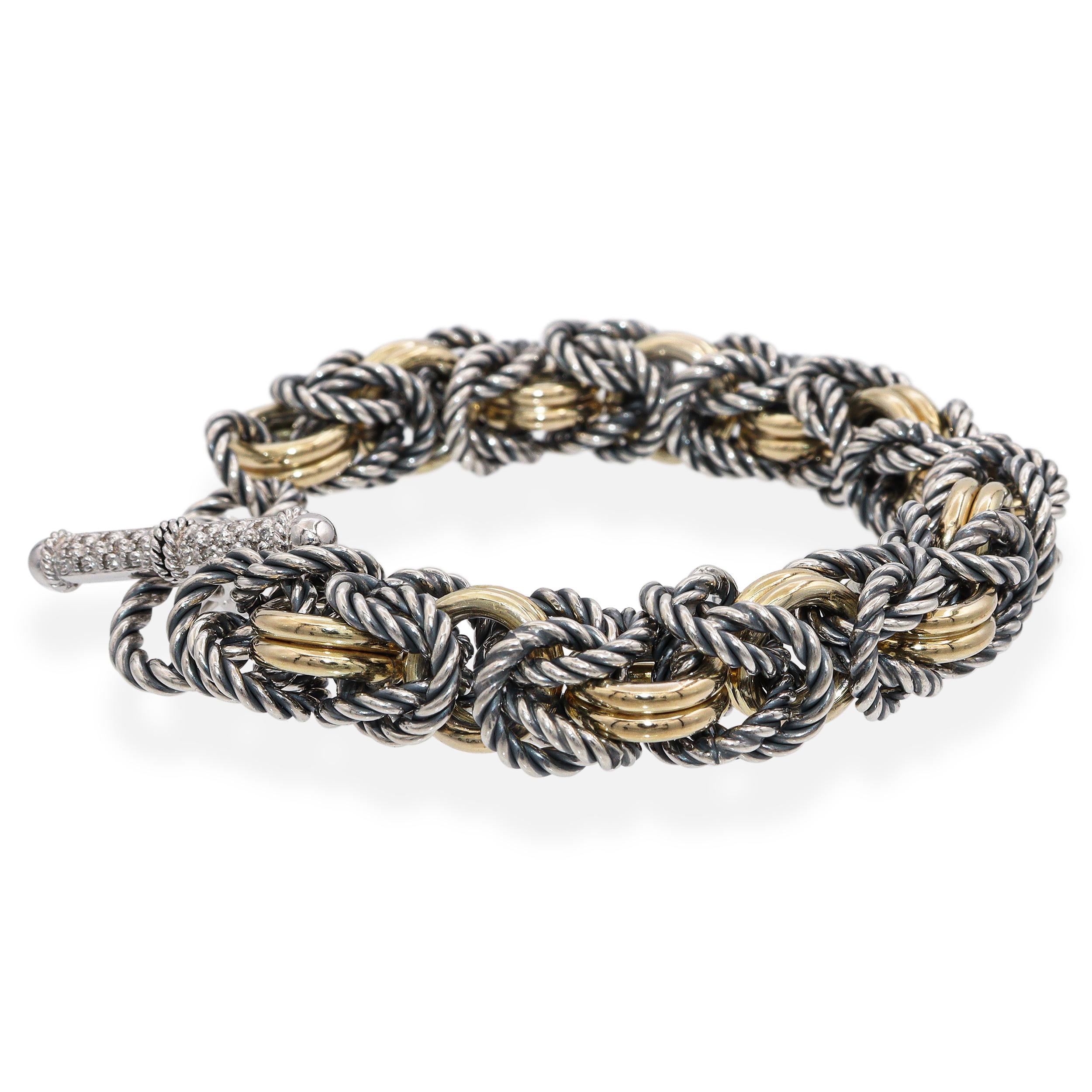 14K Yellow Gold, Sterling Silver & Diamond Woven Link Toggle Bracelet