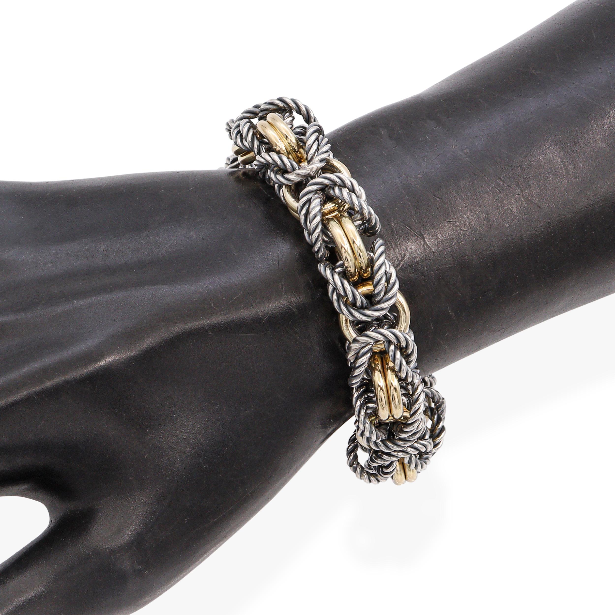 14K Yellow Gold, Sterling Silver & Diamond Woven Link Toggle Bracelet