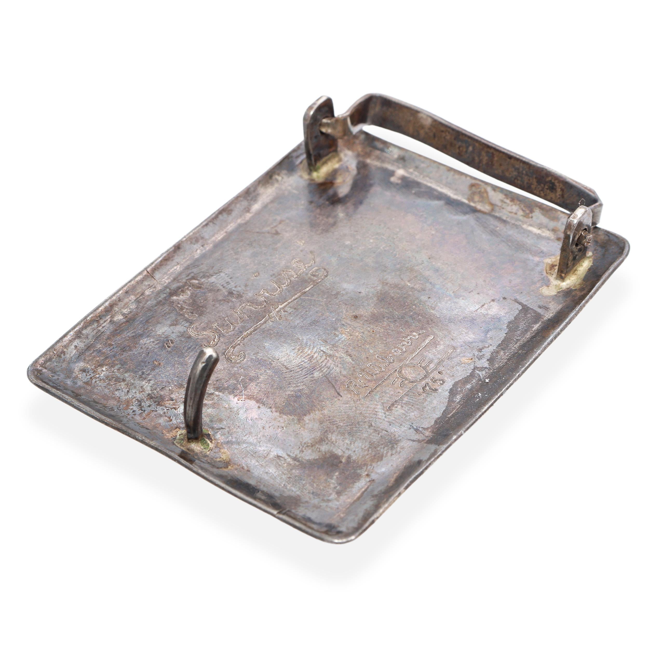 Vintage Signed Navajo Sterling Silver Multi-Stone Inlay Sunrise Belt Buckle