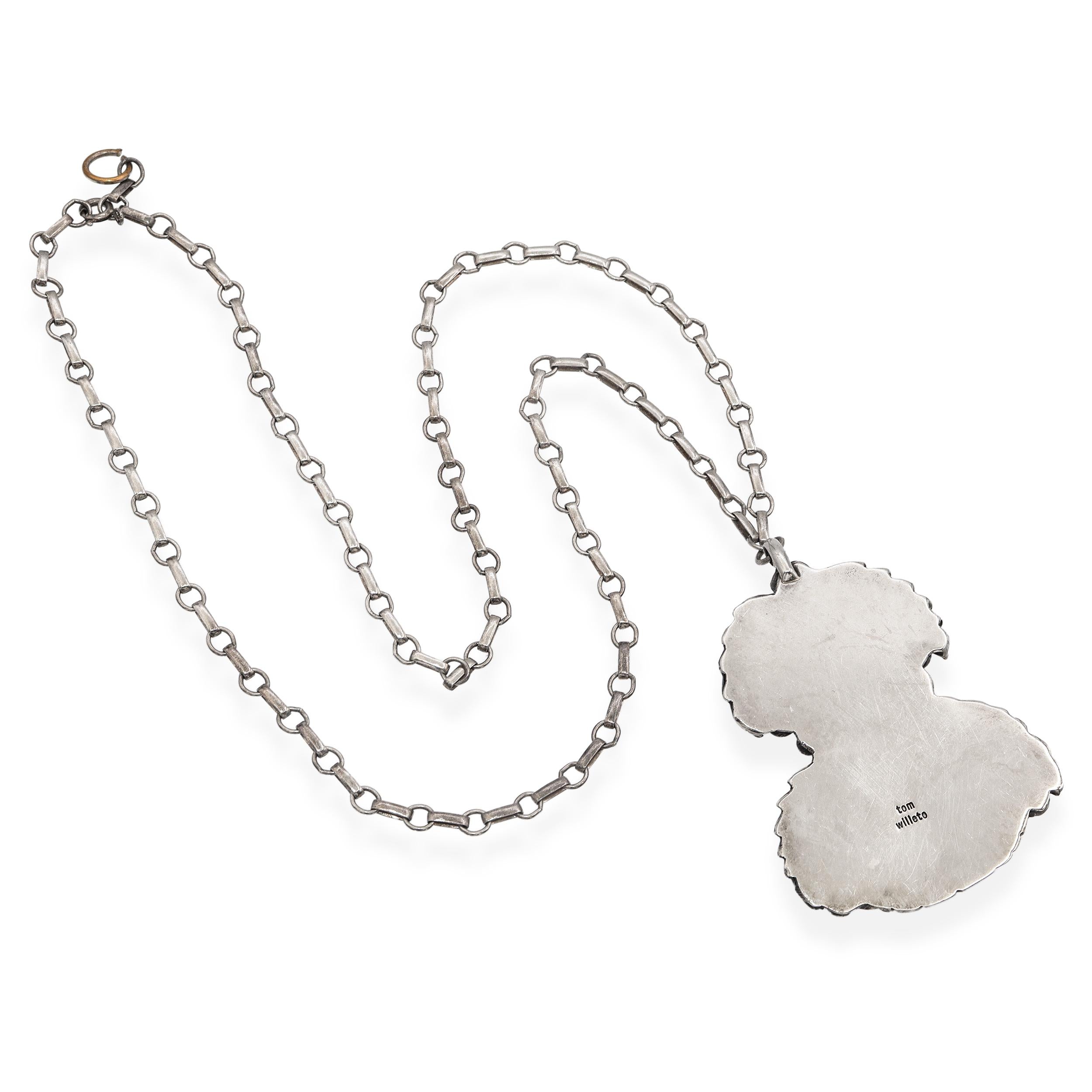 Vintage Navajo Tom Willetto Sterling Silver Turquoise Pendant Necklace