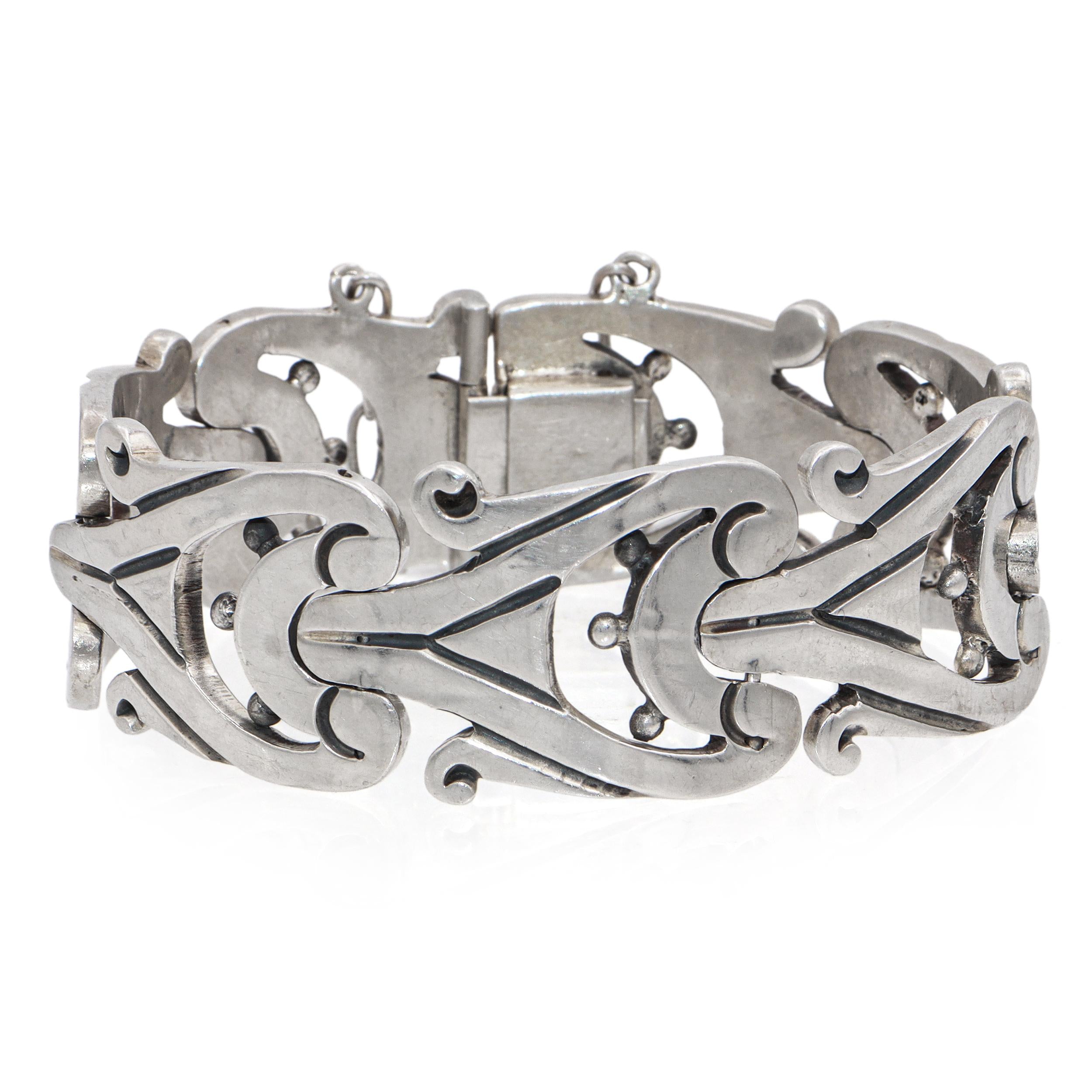 Vintage Los Ballesteros Taxco Sterling Silver Sculptural Link Bracelet