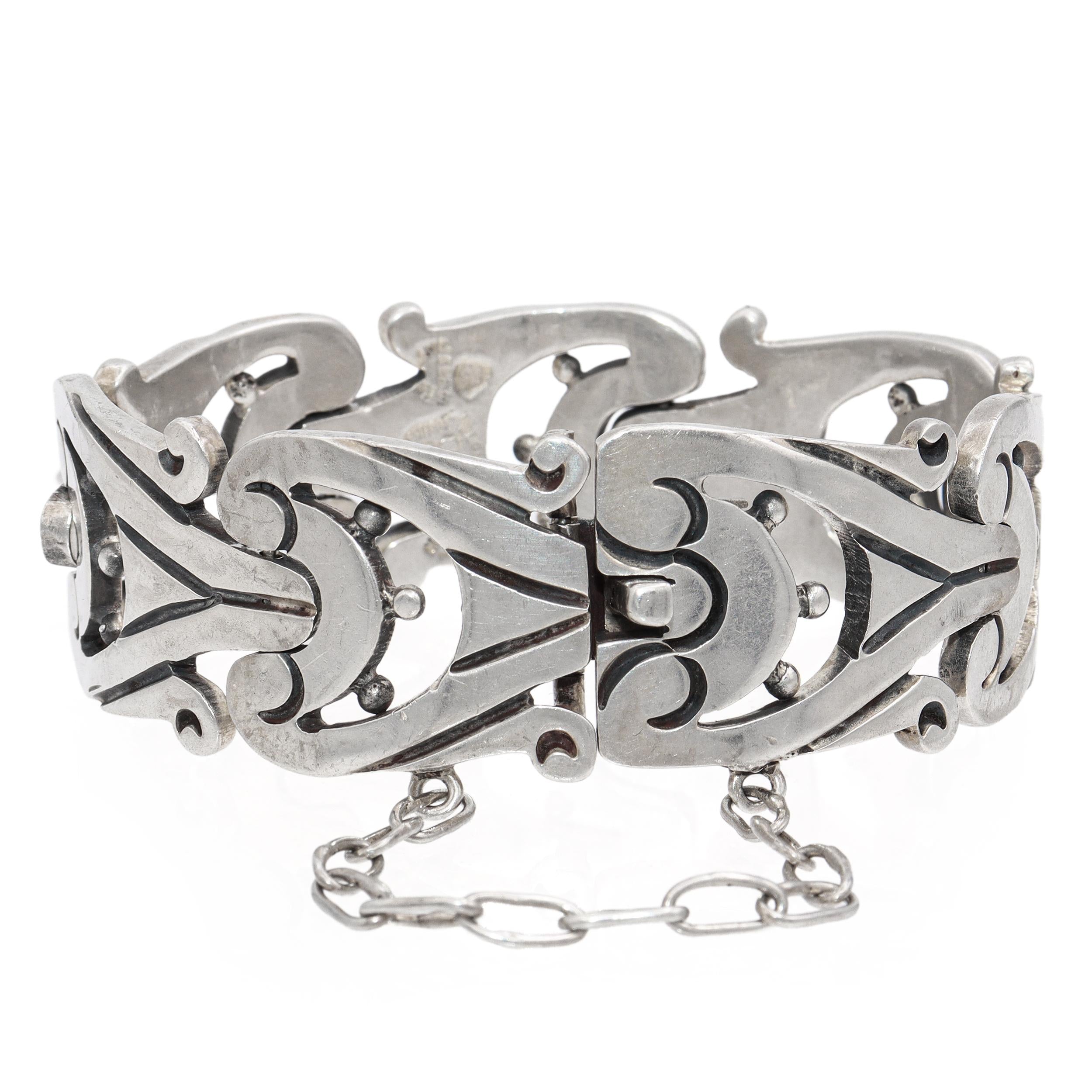 Vintage Los Ballesteros Taxco Sterling Silver Sculptural Link Bracelet