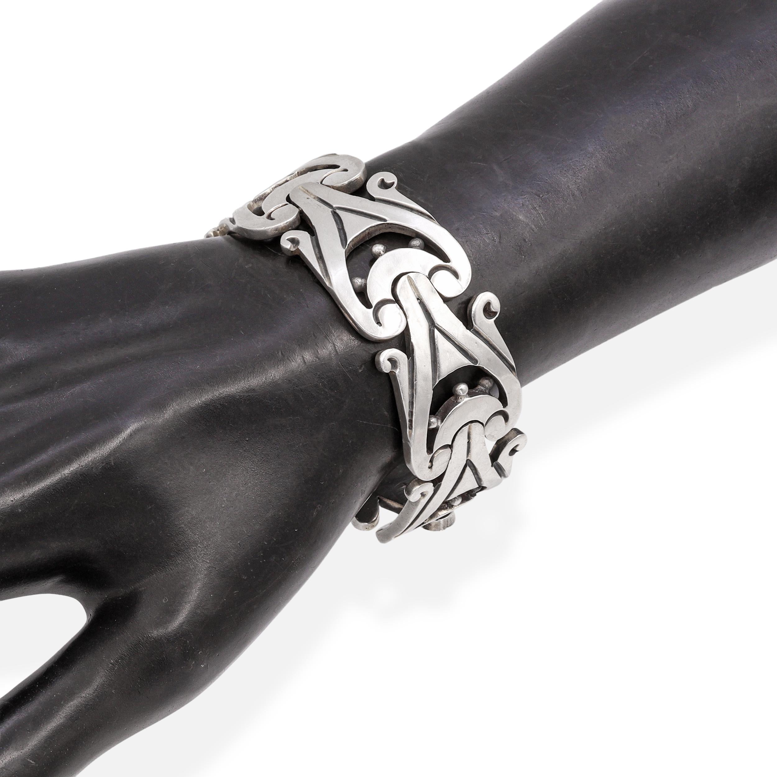 Vintage Los Ballesteros Taxco Sterling Silver Sculptural Link Bracelet