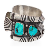 Vintage Southwestern Sterling Silver Turquoise Cuff Watch Bracelet