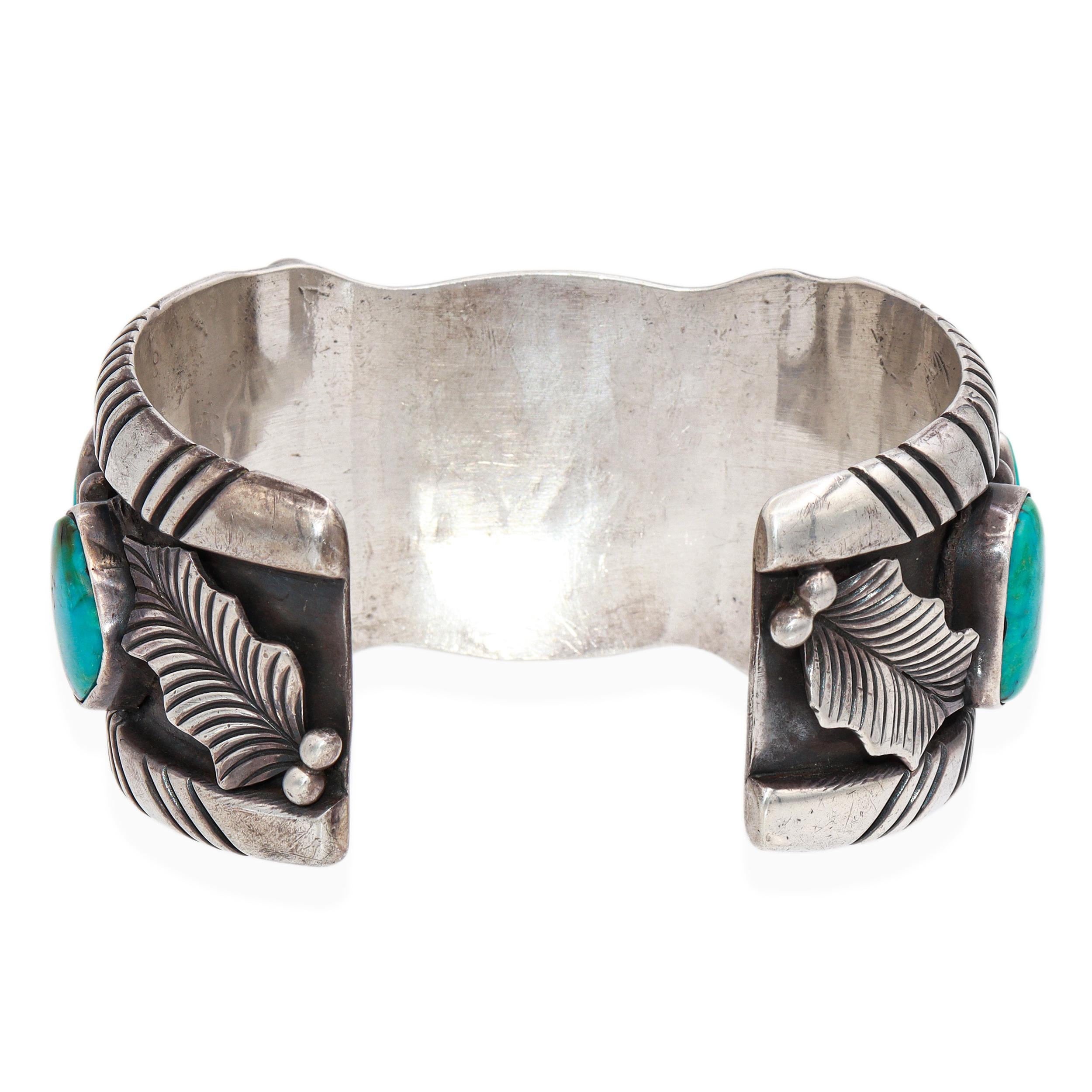Vintage Southwestern Sterling Silver Turquoise Cuff Watch Bracelet