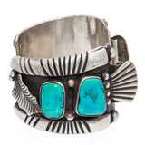Vintage Southwestern Sterling Silver Turquoise Cuff Watch Bracelet