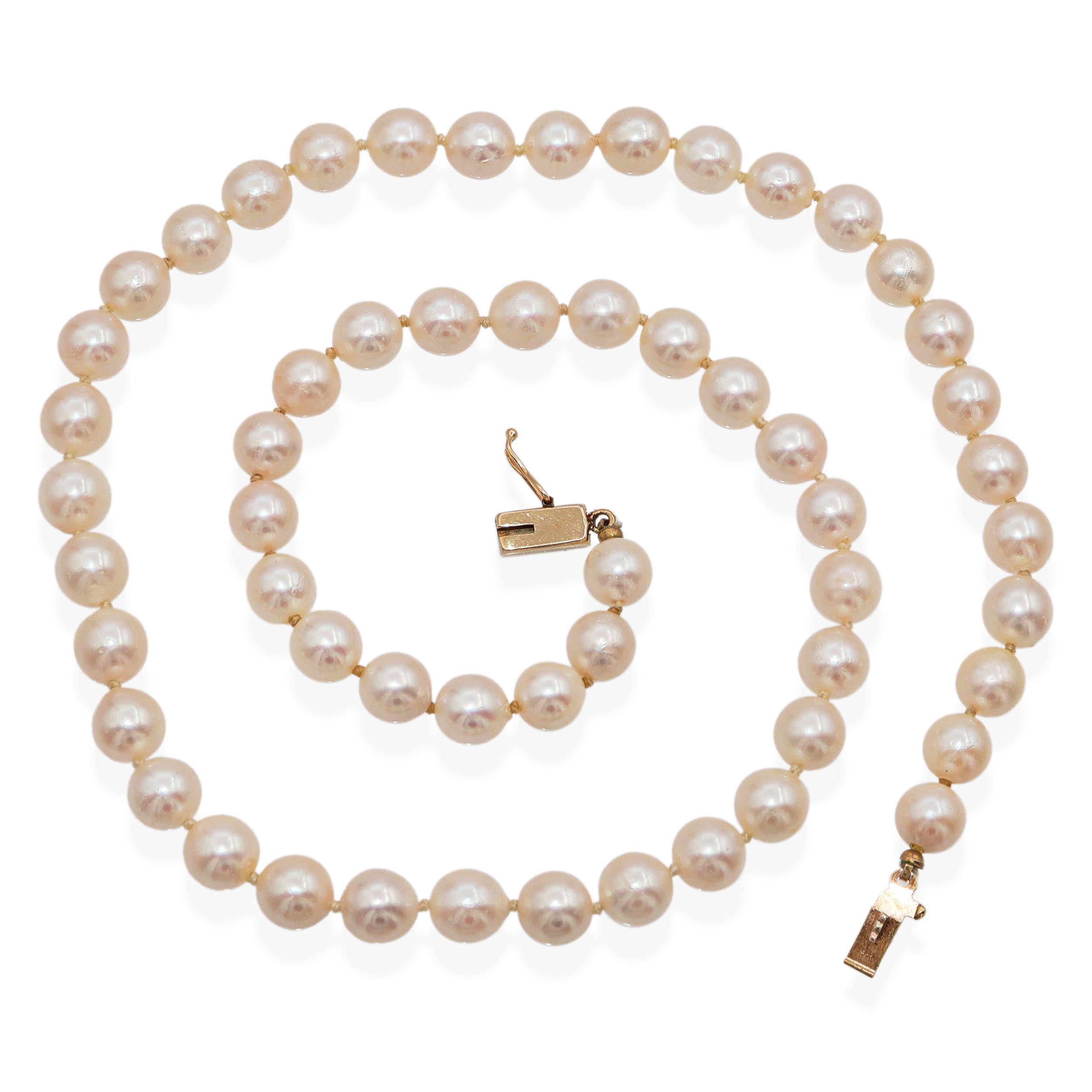 Vintage 14k Yellow Gold Pearl Beaded Strand Necklace