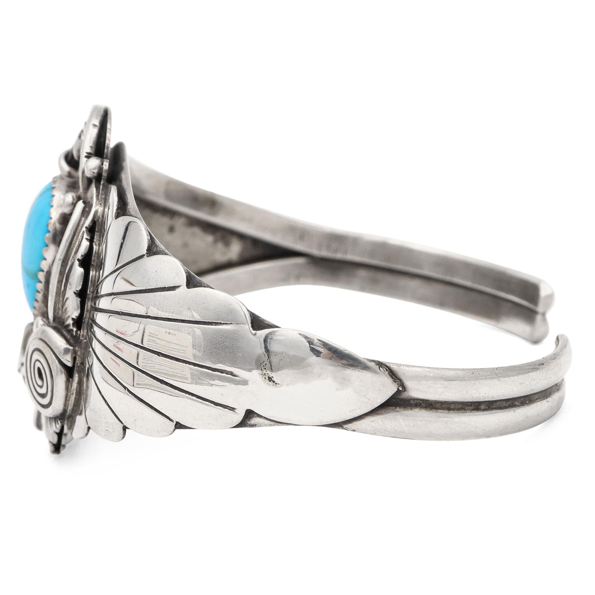 Vintage Native American J Sterling Silver Turquoise Bear Claw Cuff Bracelet