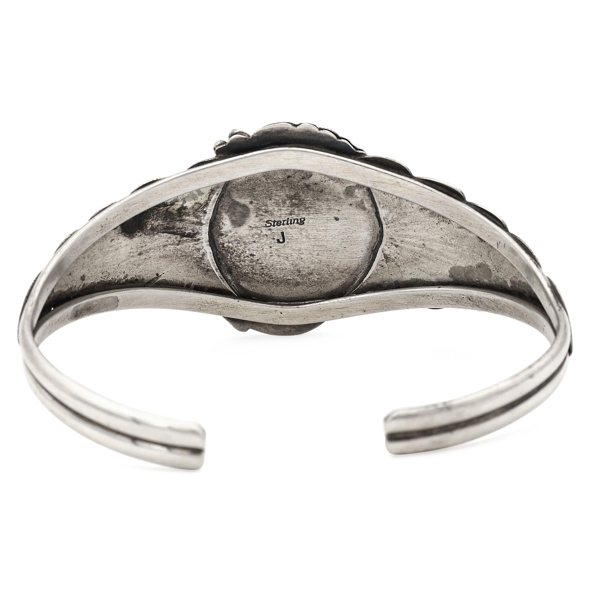 Vintage Native American J Sterling Silver Turquoise Bear Claw Cuff Bracelet