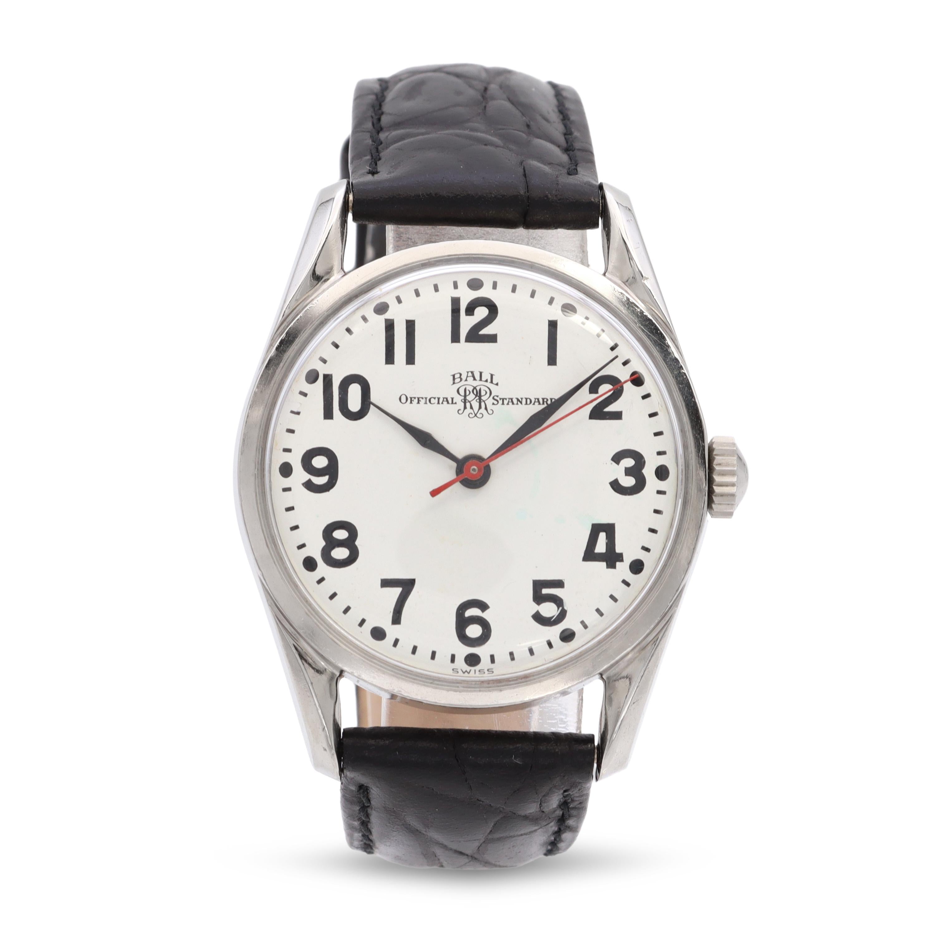 Vintage Ball Official Standard Trainmaster Stainless Steel Hand-Wind Men's Watch