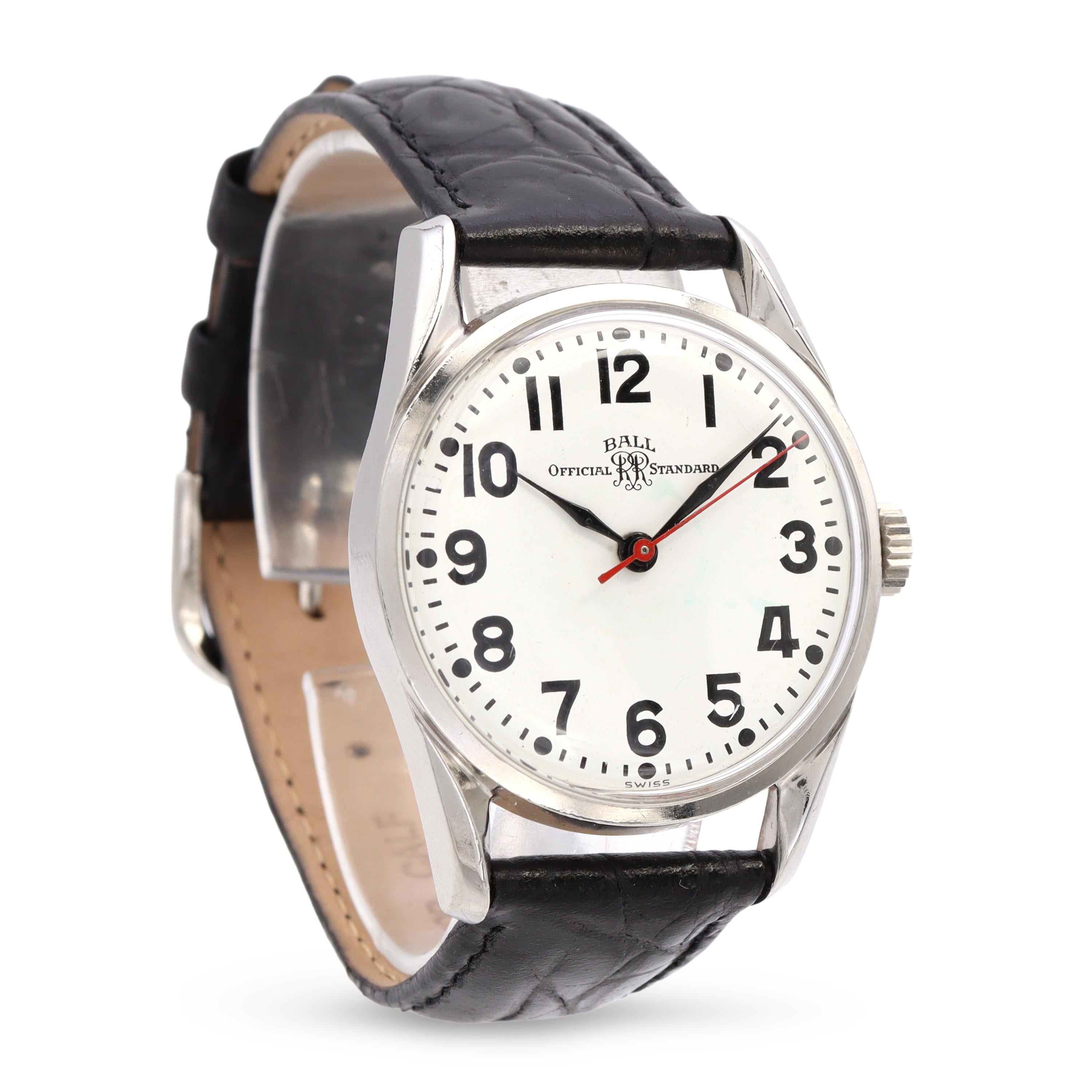Vintage Ball Official Standard Trainmaster Stainless Steel Hand-Wind Men's Watch
