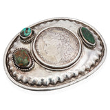 Vintage Signed Chepito Sterling Silver Turquoise 1921 Morgan Dollar Belt Buckle
