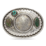 Vintage Signed Chepito Sterling Silver Turquoise 1921 Morgan Dollar Belt Buckle